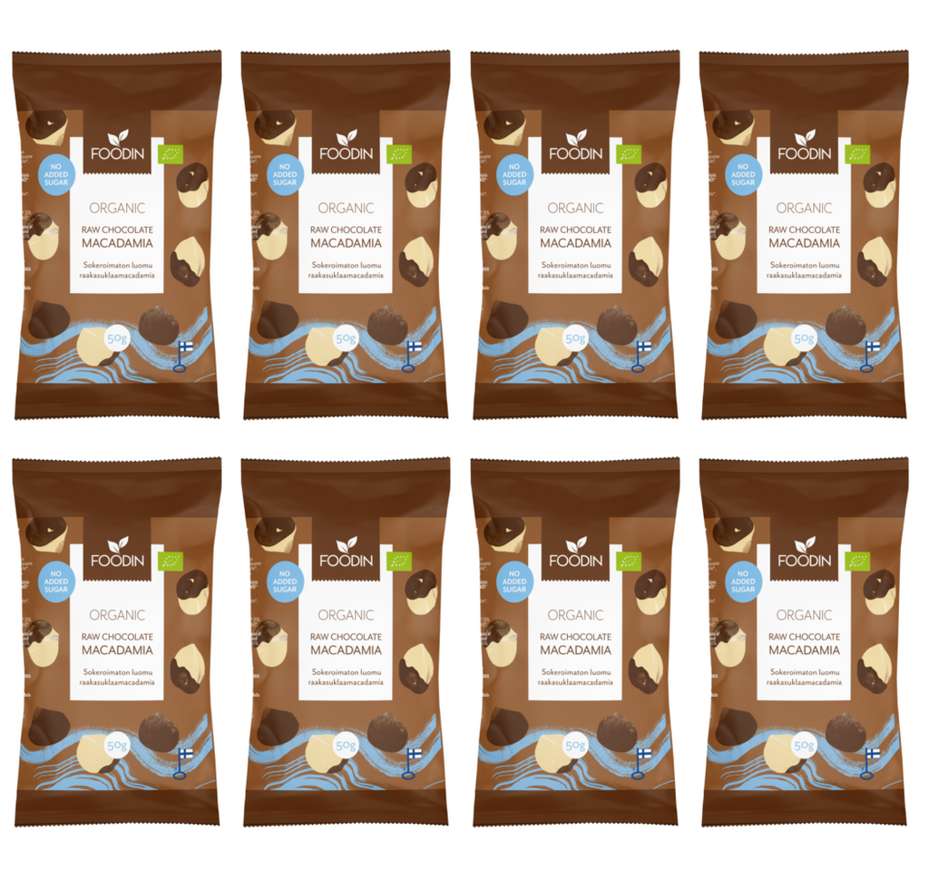 8 x Foodin Org Raw Choc Macadamia - 50g