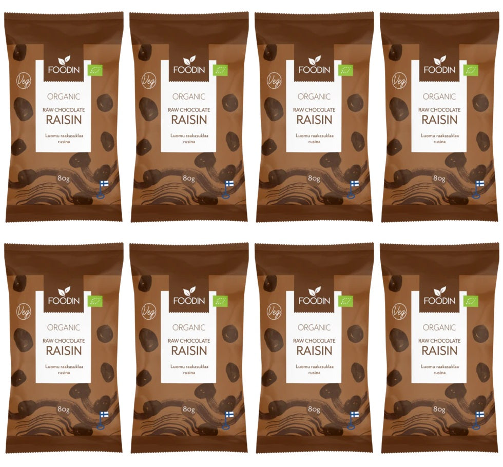 8 x Foodin Org Raw Chocolate Raisins - 80g