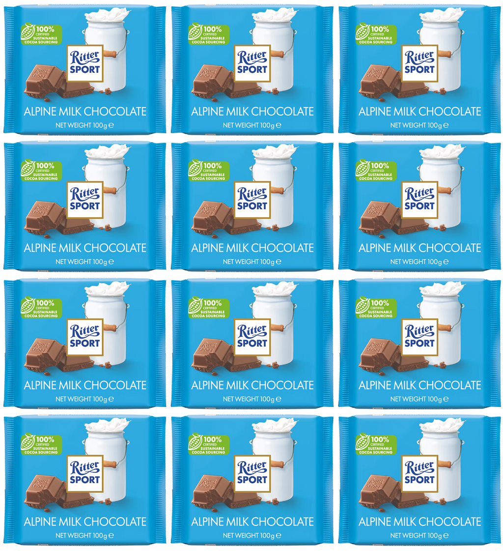 12 x Ritter Sport Alpine Milk Chocolate 100G