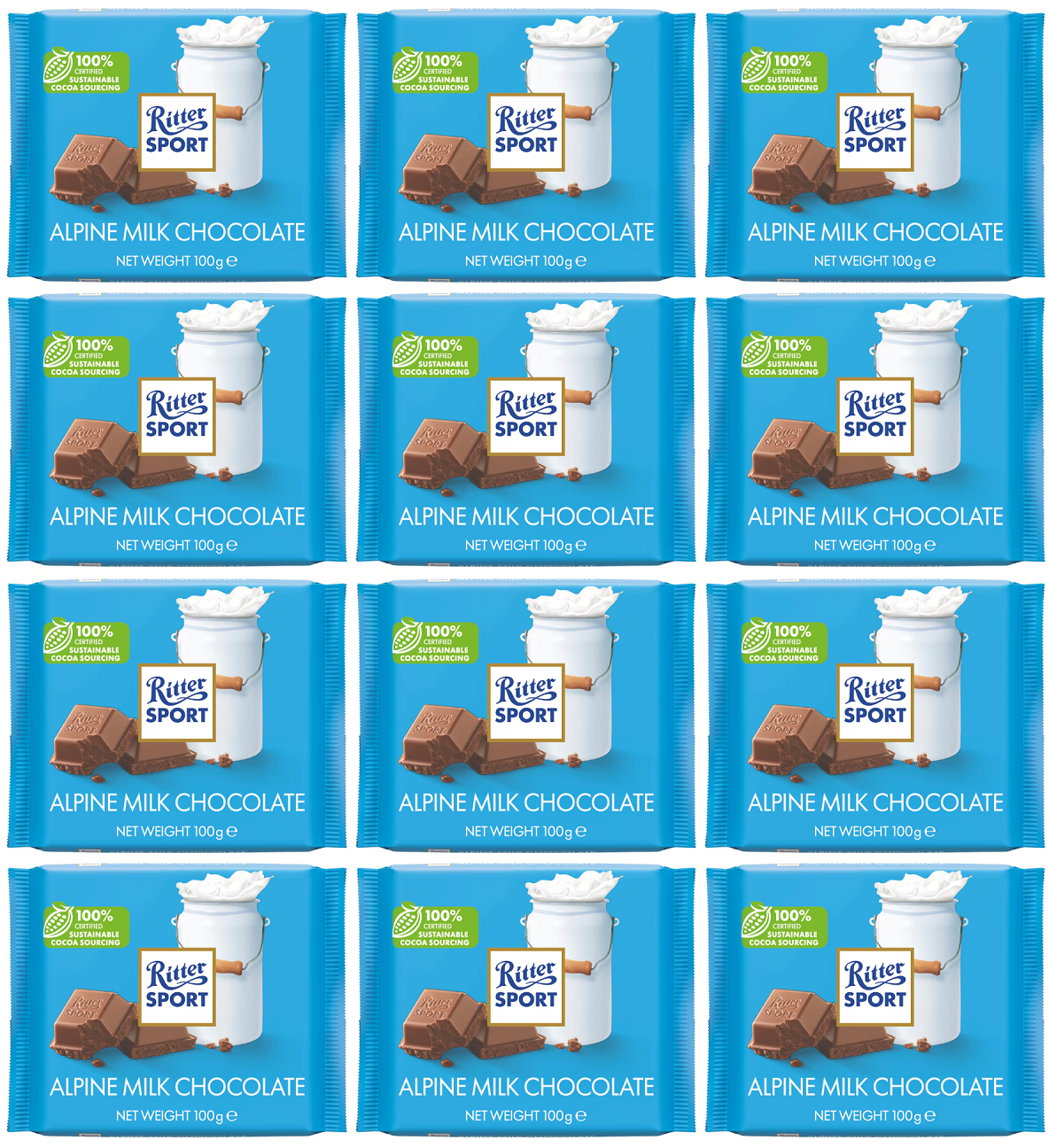 12 x Ritter Sport Alpine Milk Chocolate 100G