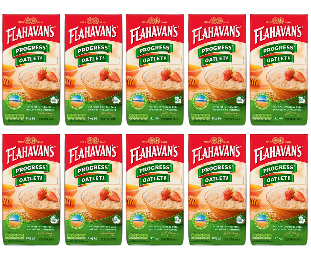 10 x Flahavans Progress Oatlets Porridge Oats 1Kg