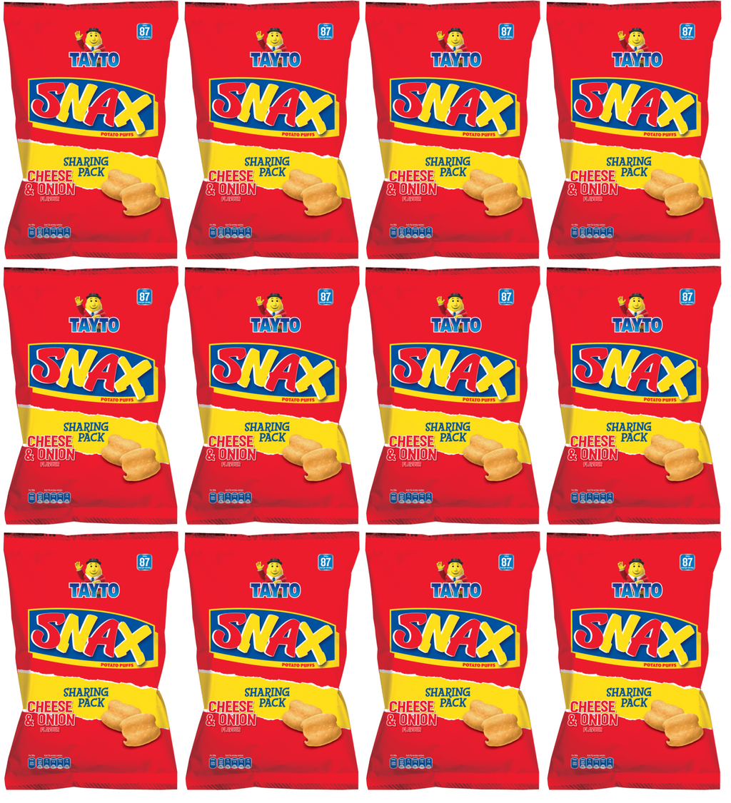 12 x Tayto Snax Potato Puffs Cheese & Onion Flavour 90G