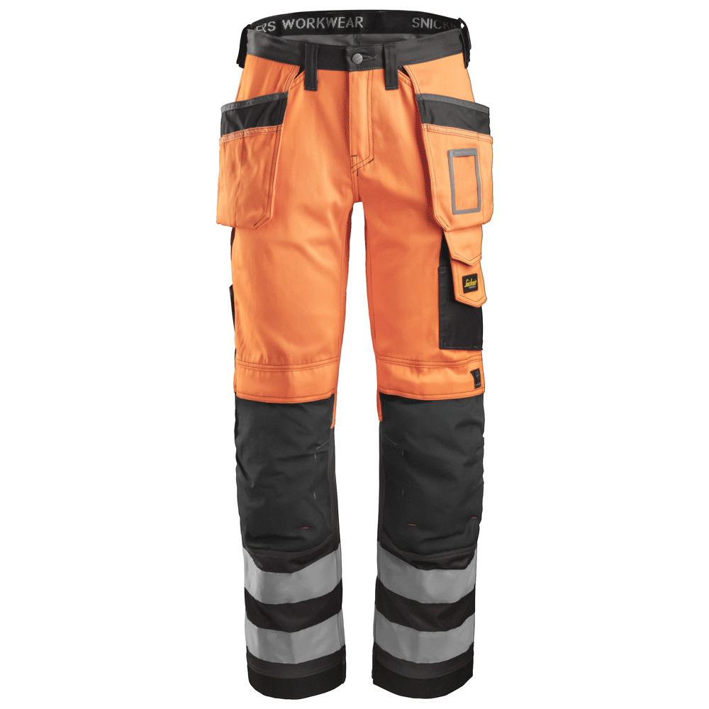 Snickers 3233 High-Vis Holster Pocket Trousers, Class 2 Orange Waist 30"- Leg 35"- Snickers Size: 144