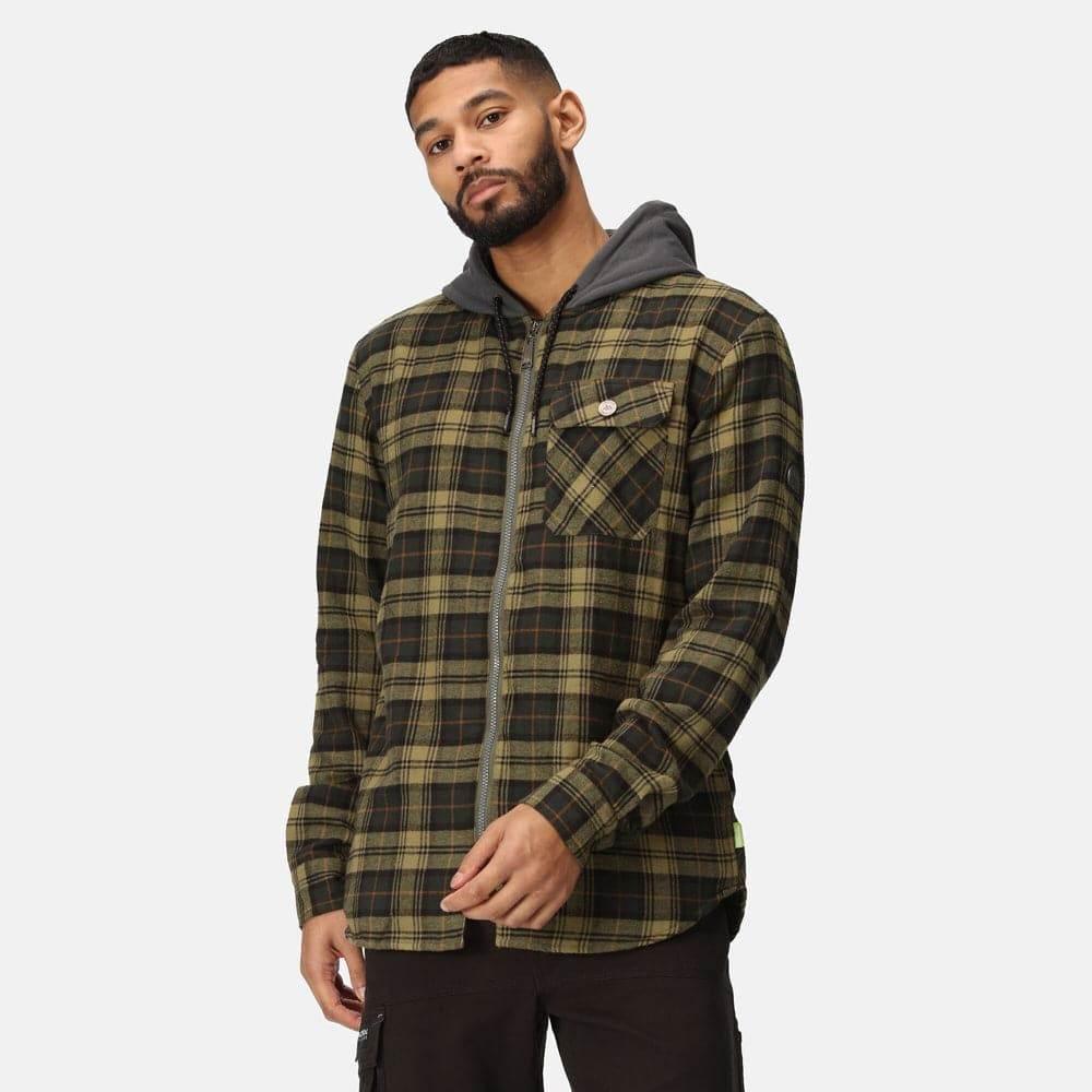 Regatta TRS205 Hooded Shirt Jacket Dark Khaki Check 3XL