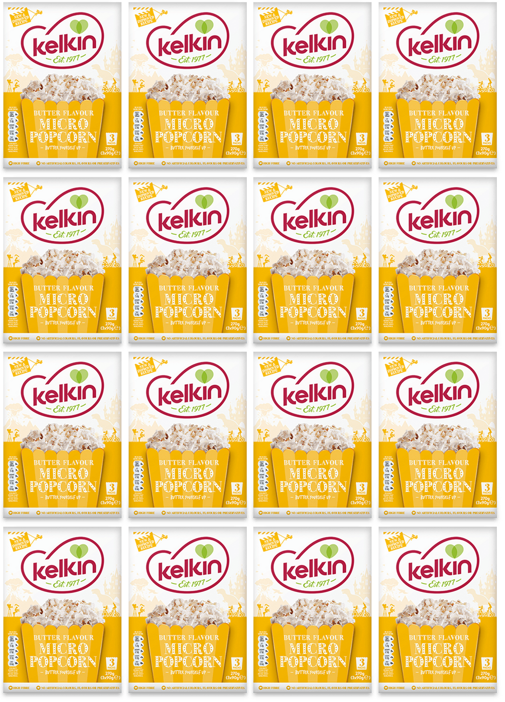 16 x Kelkin Butter Flavour Micro Popcorn 3 X 90G (270G)