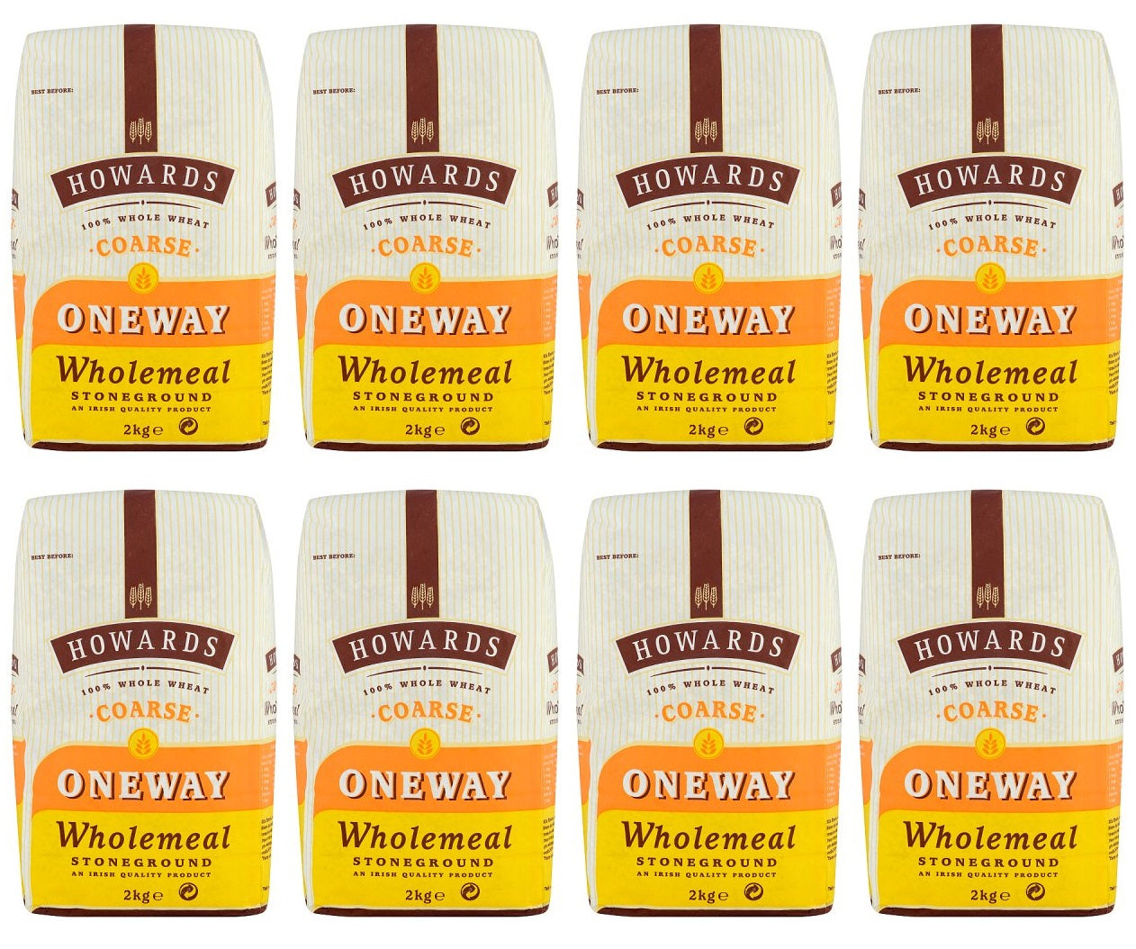 8 x Howards One Way Wholemeal Stoneground Flour 2Kg