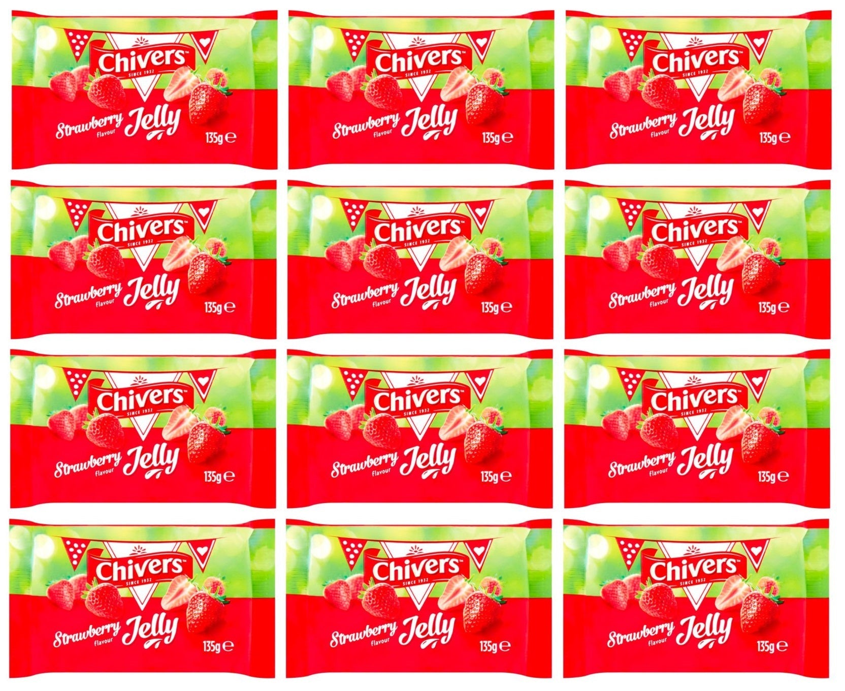 12 x Chivers Strawberry Flavour Jelly 135G