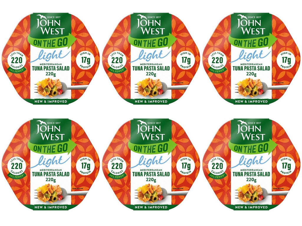 6 x John West On The Go Light Mediterranean Tuna Pasta Salad 220G