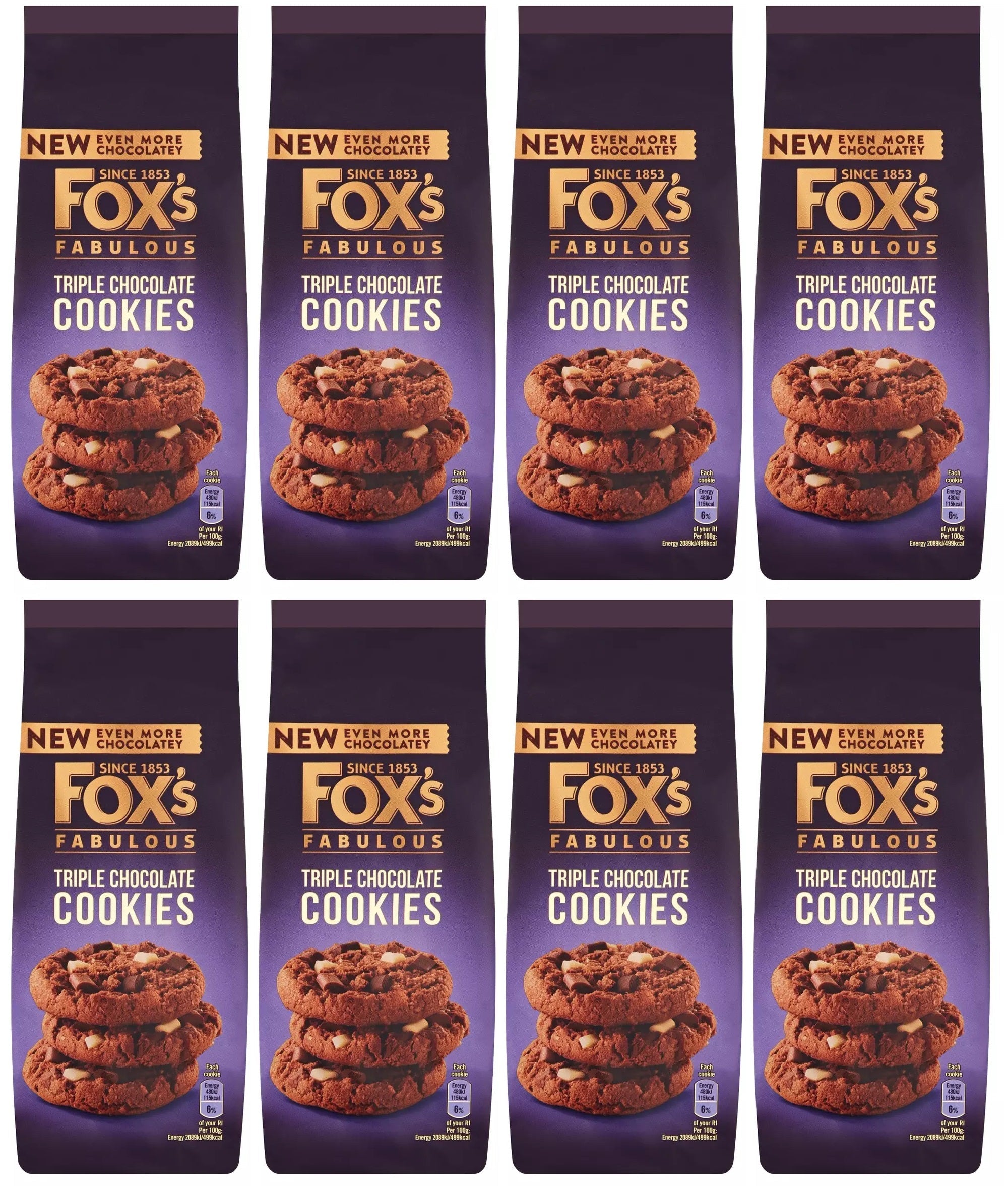 8 x Fox's Fabulous Triple Chocolate Cookies 180G