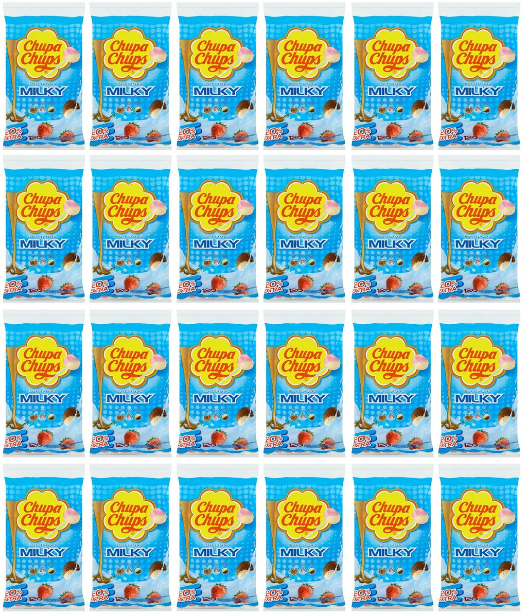 24 x Chupa Chups 16 Assorted Milky Flavour Lollipops 192G