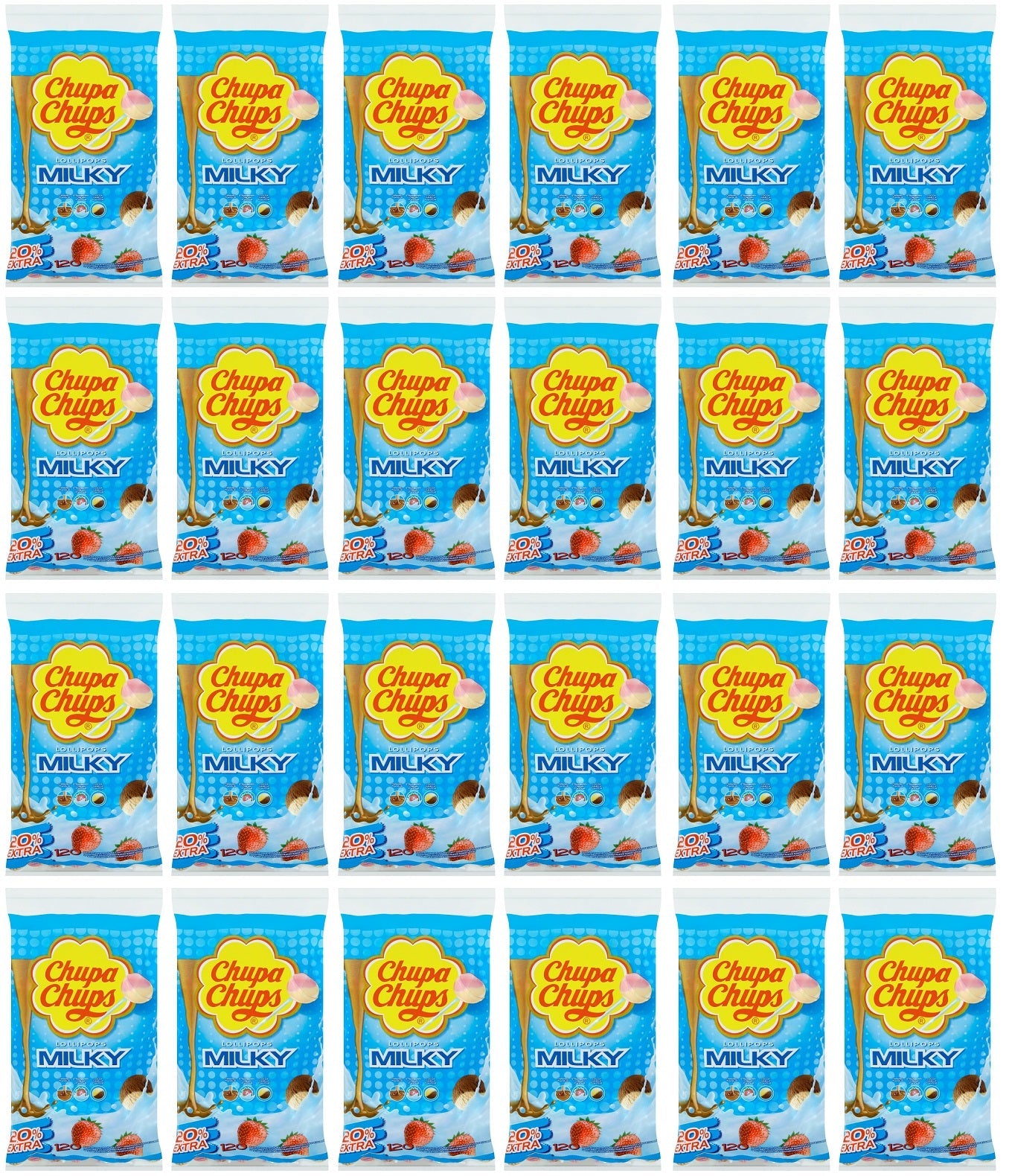 24 x Chupa Chups 16 Assorted Milky Flavour Lollipops 192G