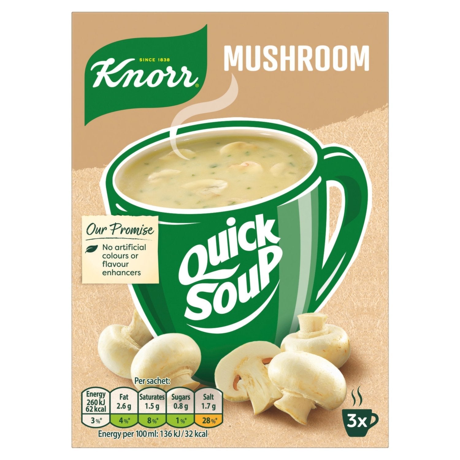 12 x Knorr Quick Soup Mushroom 3's 45G