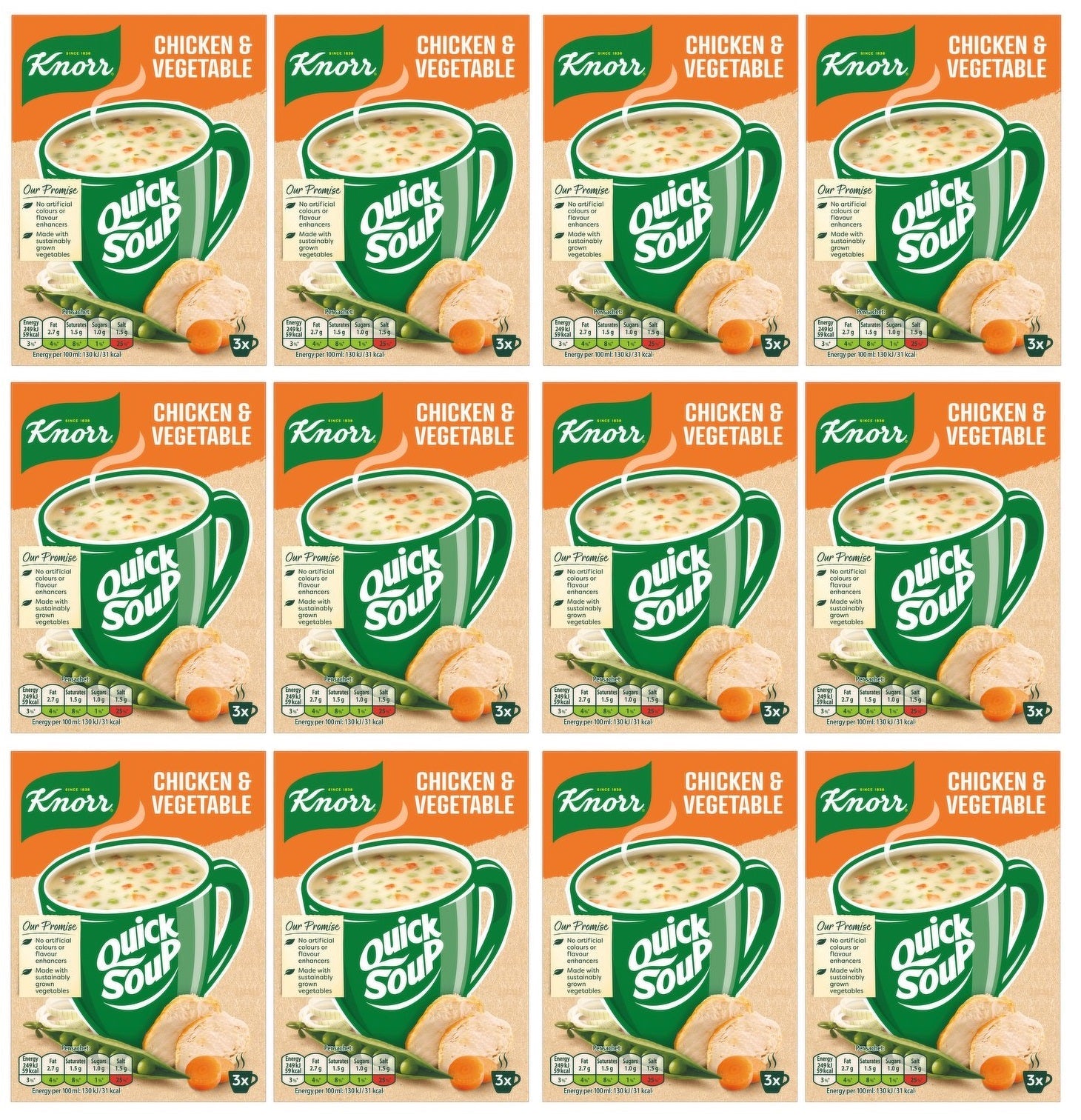 12 x Knorr Quick Soup Chicken & Vegetable 3's 42G