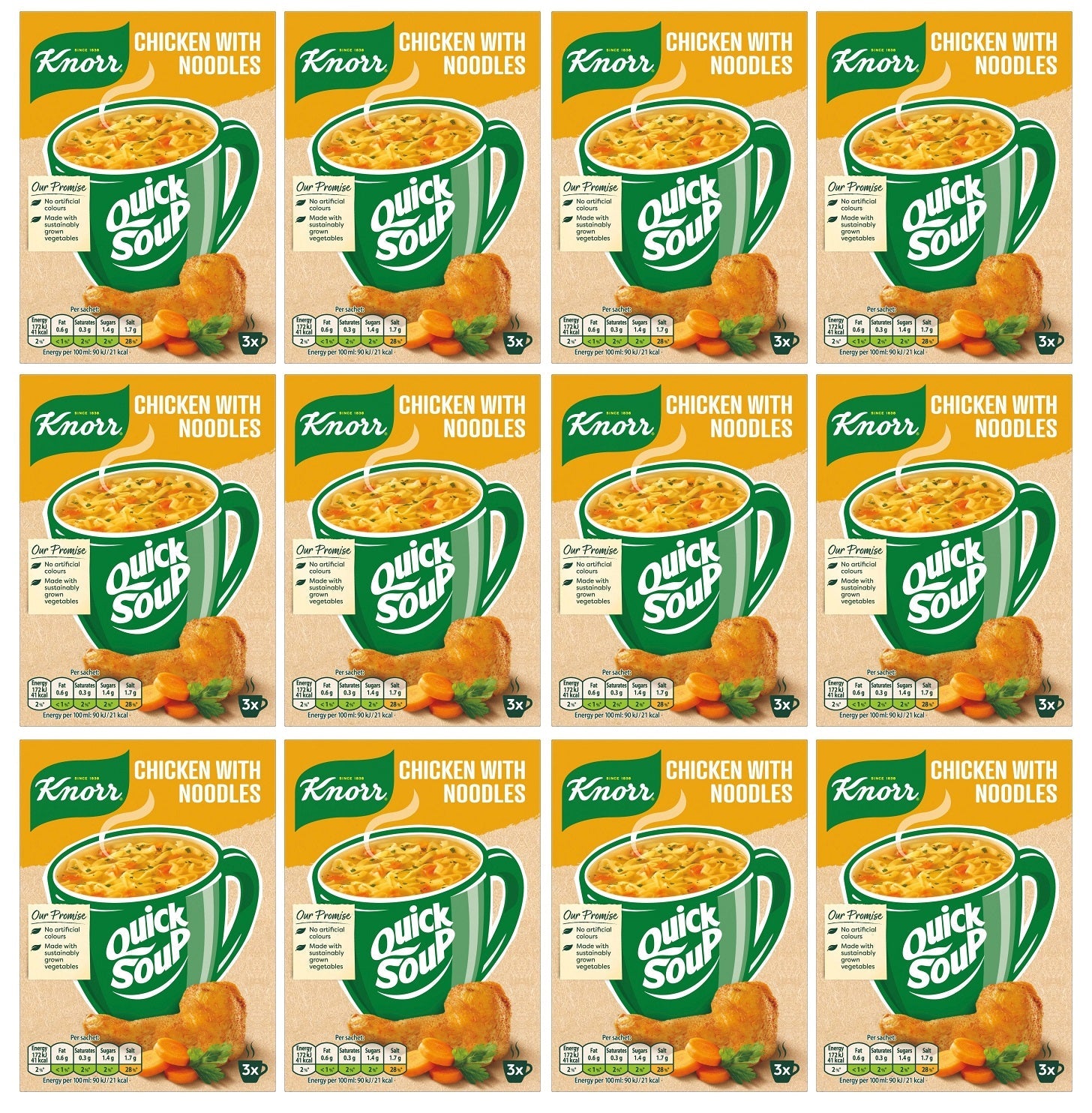 12 x Knorr  Dry Soup Mix Chicken With Noodles 36 G 3 Servings