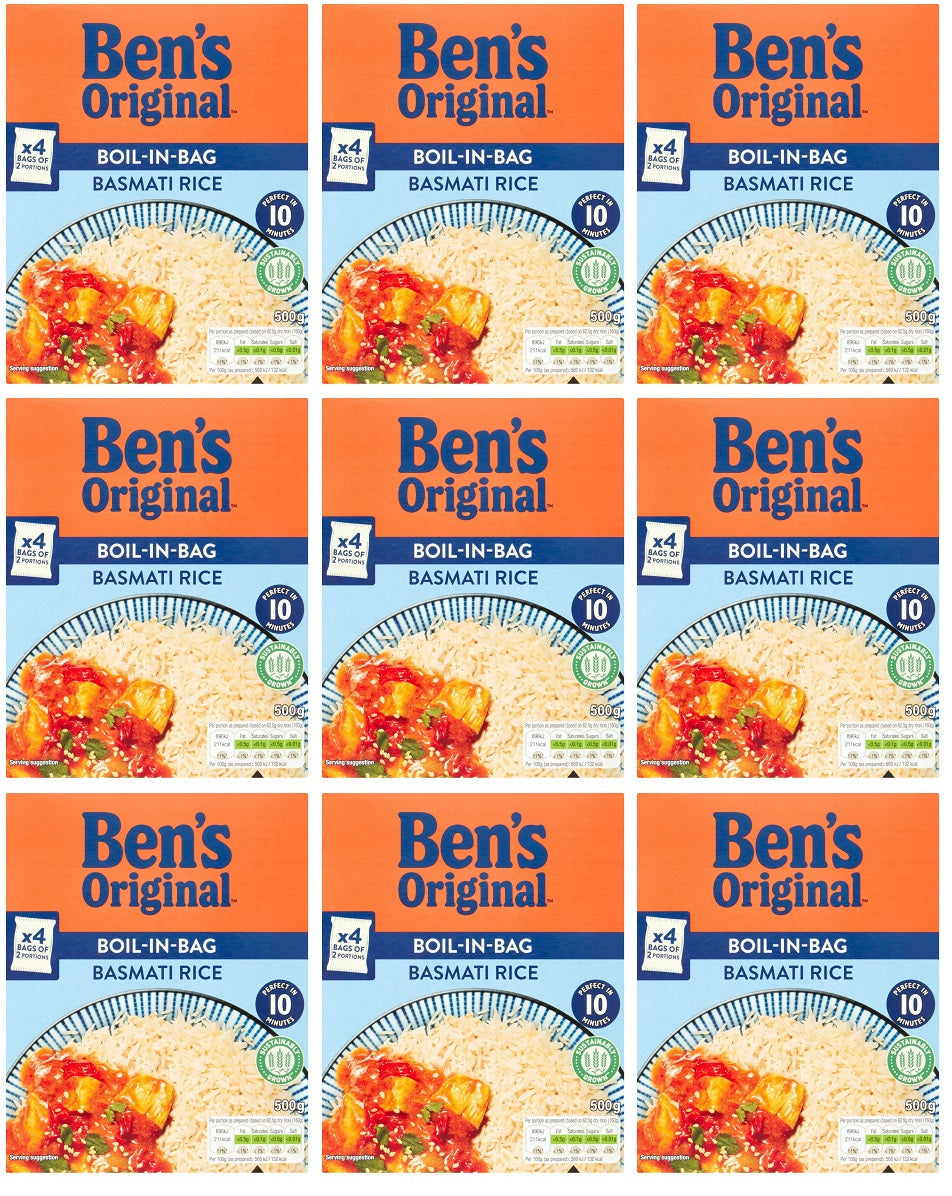 9 x Ben's Original Boil-In-Bag Basmati Rice 500G