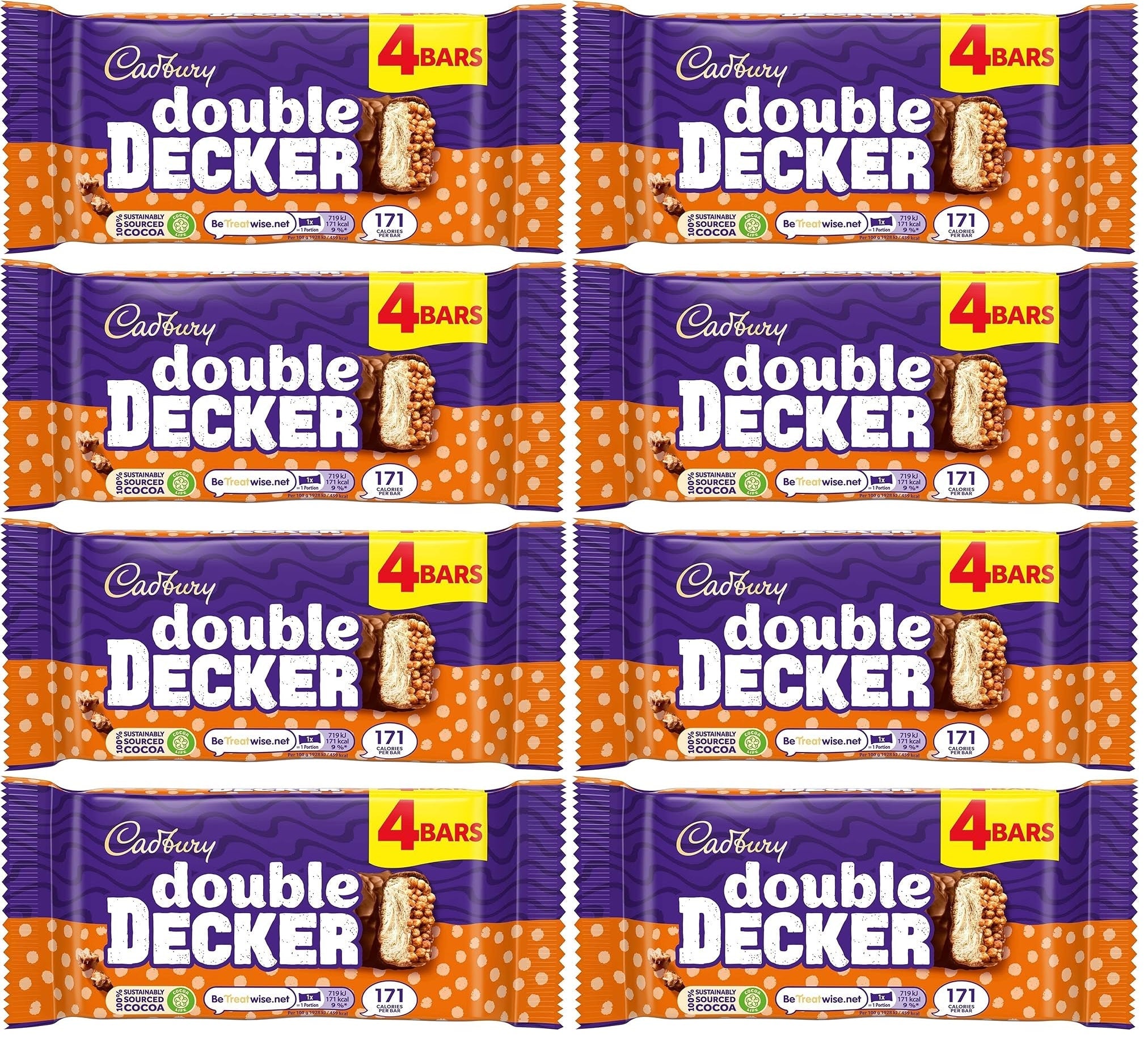 8 x Cadbury Double Decker Chocolate Bar 4 Pack 149.2G