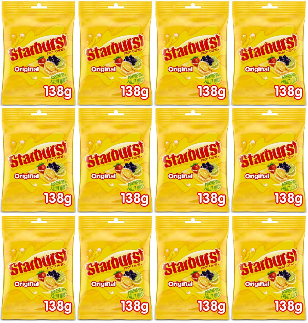 12 x Starburst Vegan Chewy Sweets Fruit Flavoured Pouch Bag 138G