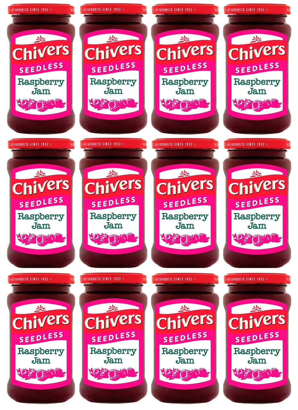 12 x Chivers Seedless Raspberry Jam 370G