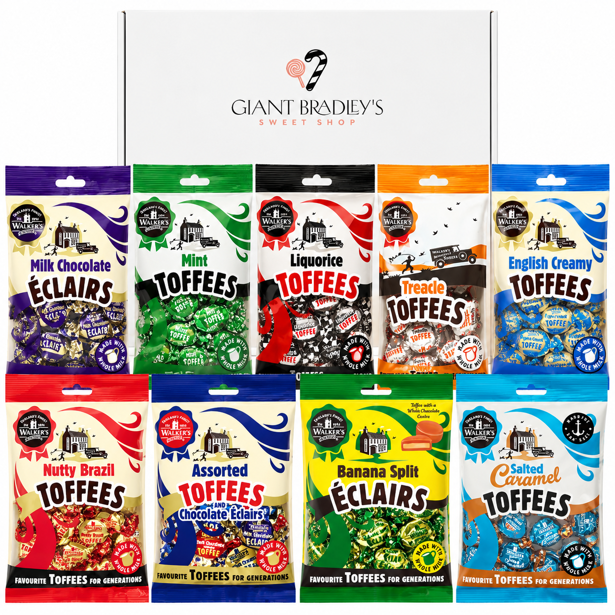 Walker's Nonsuch Toffee & Eclairs Sweet Shop Box (9 x 150g Bags)