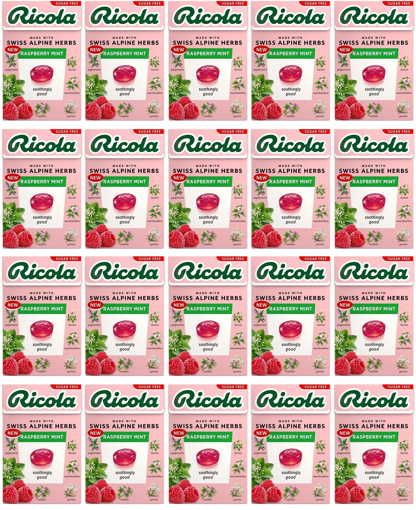 20 x Ricola Raspberry Mint Box Sugar Free - 45g