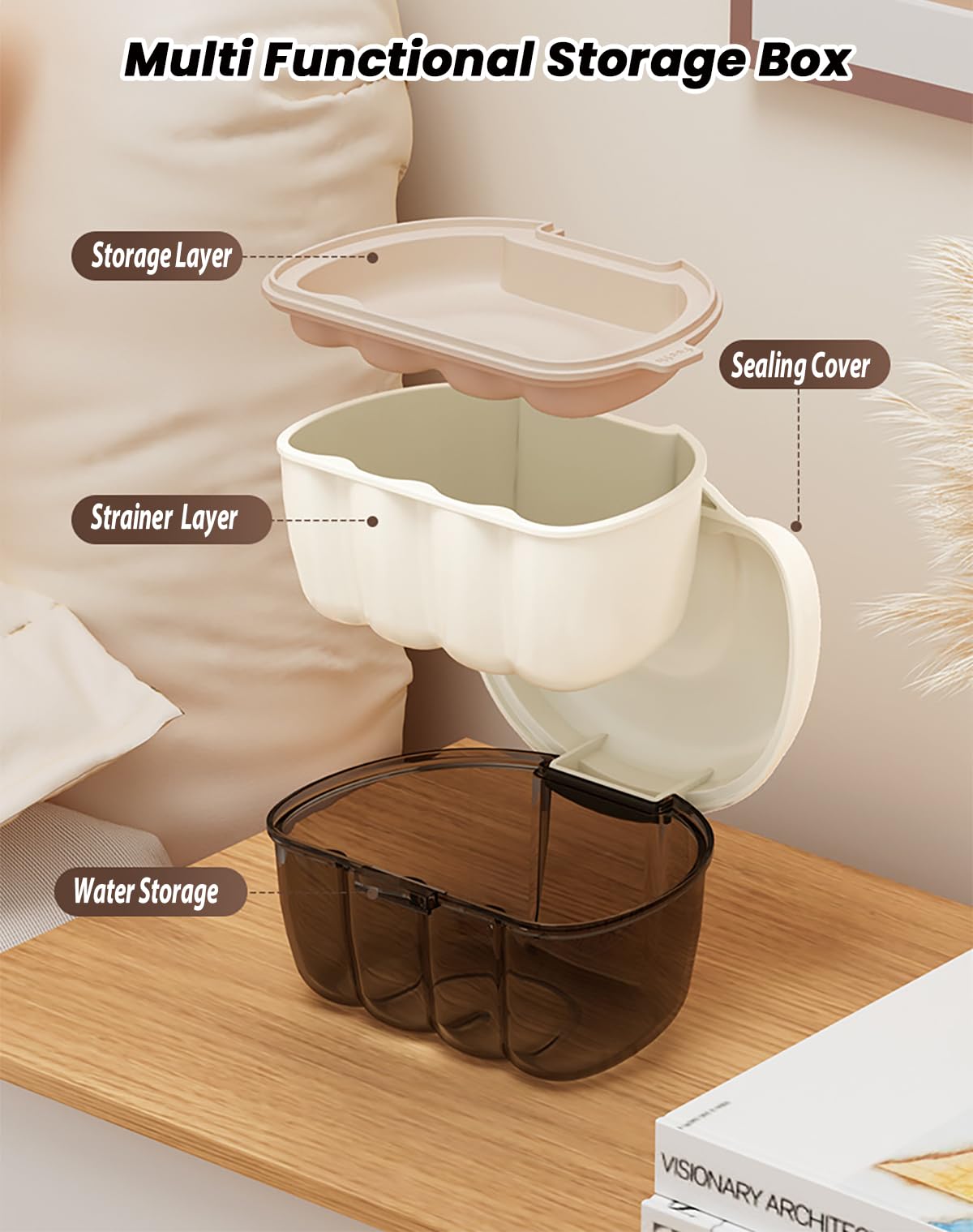 AARAINBOW 2-in-1 Retainer Cleaner Case – Leak-Proof Denture Bath Box with Strainer Basket (D White)