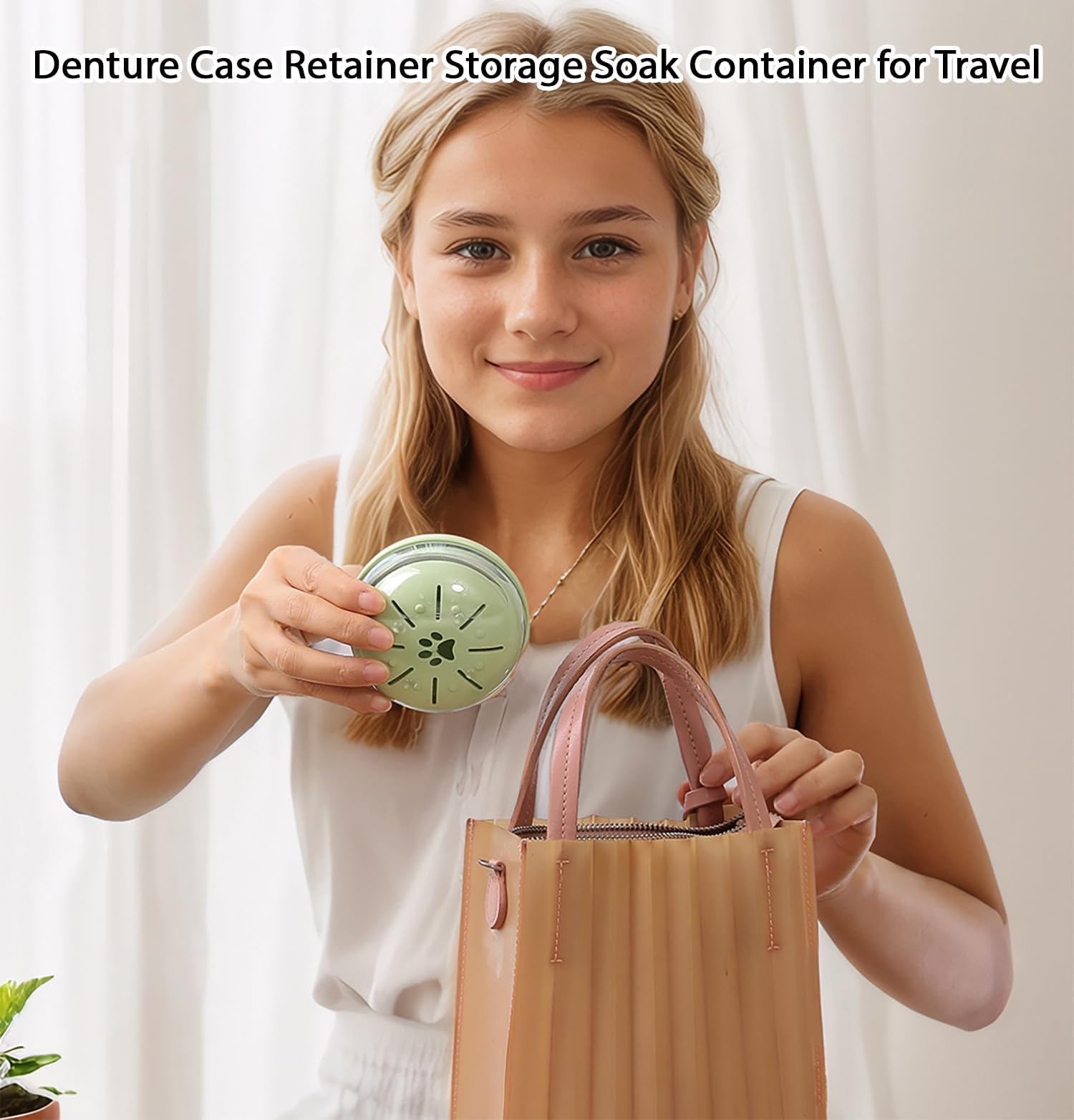 AARAINBOW Retainer Cleaner Case - Leak-Proof Denture Bath Box with Strainer Basket (Green)