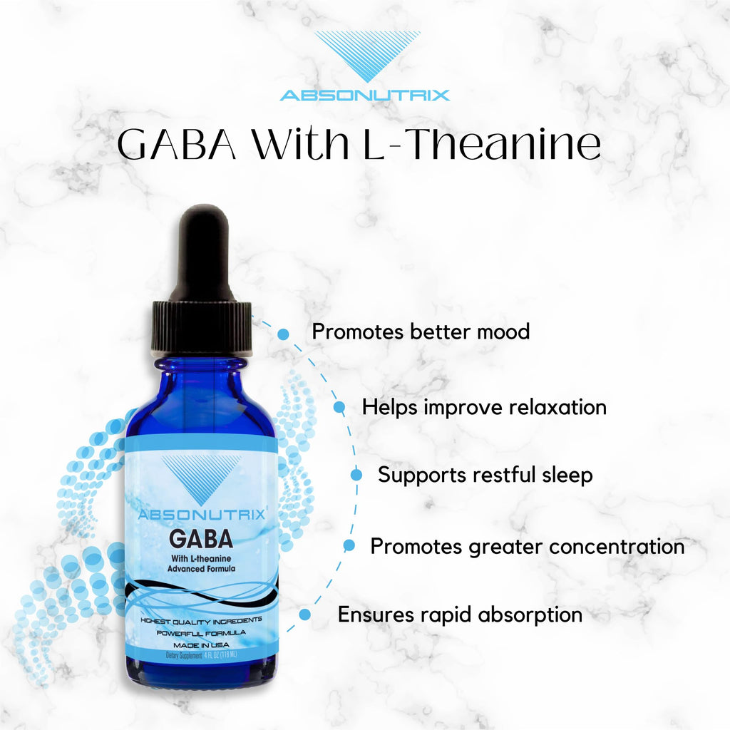 Absonutrix GABA + L-Theanine 290 mg Liquid — 4 oz, 300 Servings, Made in USA