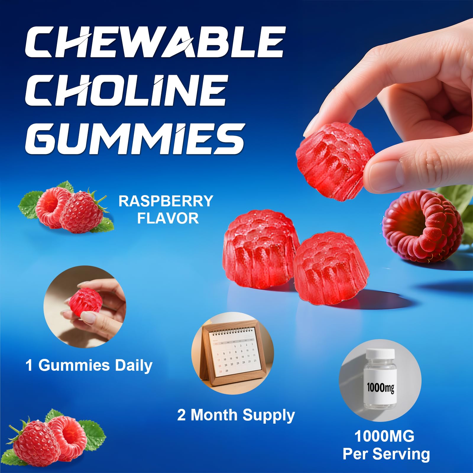 ABYSSUS CDP Choline Gummies 1000mg – High Potency Citicoline for Brain Health, Liver Support | Sugar-Free 60 Count