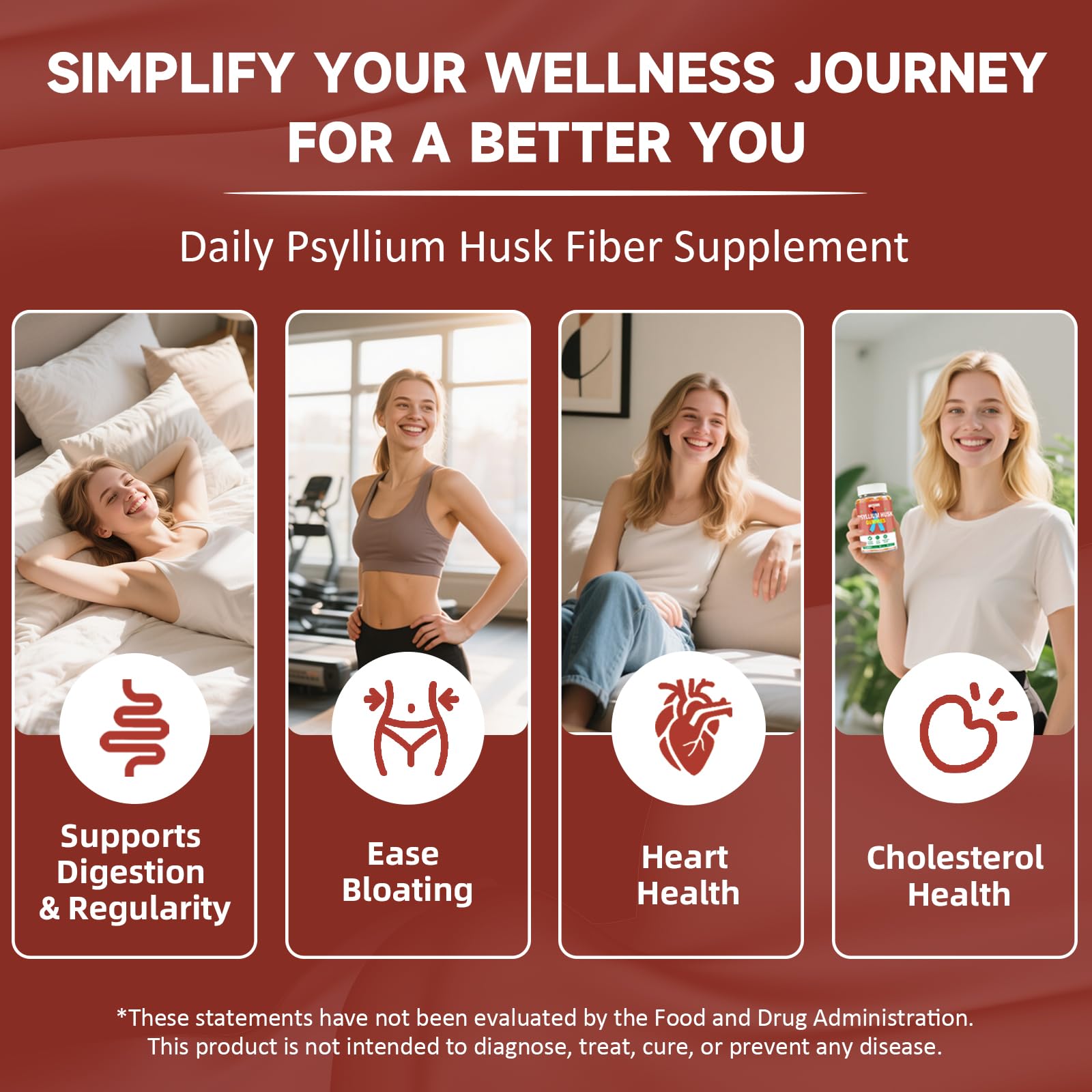 ABYSSUS Psyllium Husk Gummies 1500mg – Digestive Health, Sugar-Free Peach, 60 Count