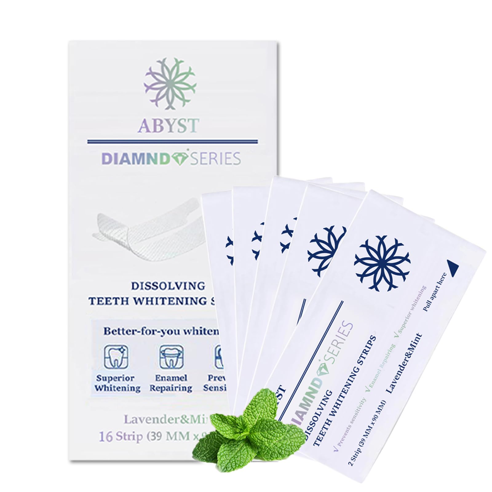 ABYST Diamond Dissolving Teeth Whitening Strips – Soft Enamel Safe, 16 Ct
