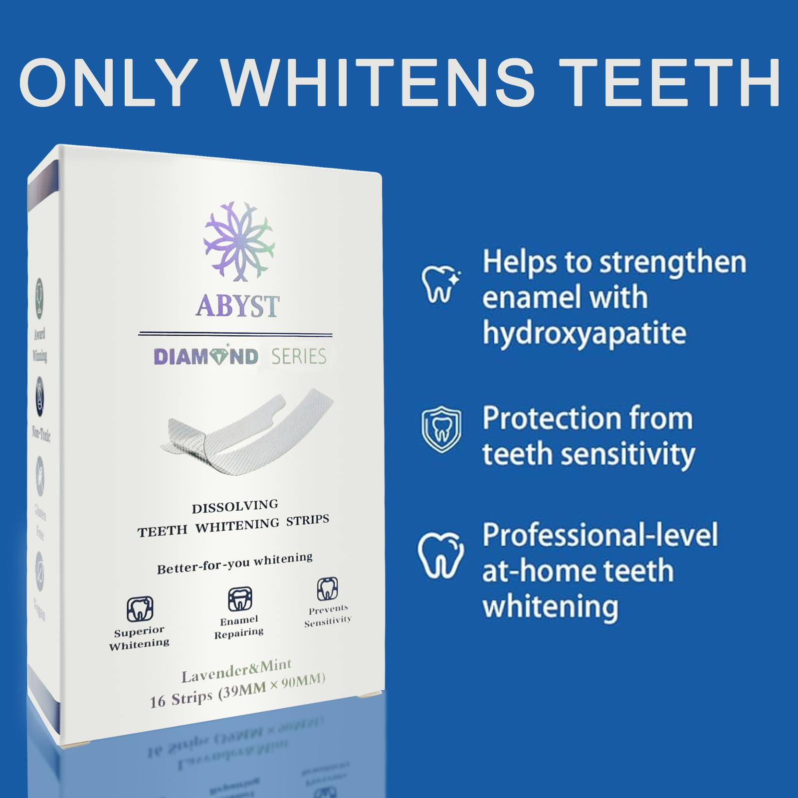 ABYST Diamond Dissolving Teeth Whitening Strips – Soft Enamel Safe, 16 Ct