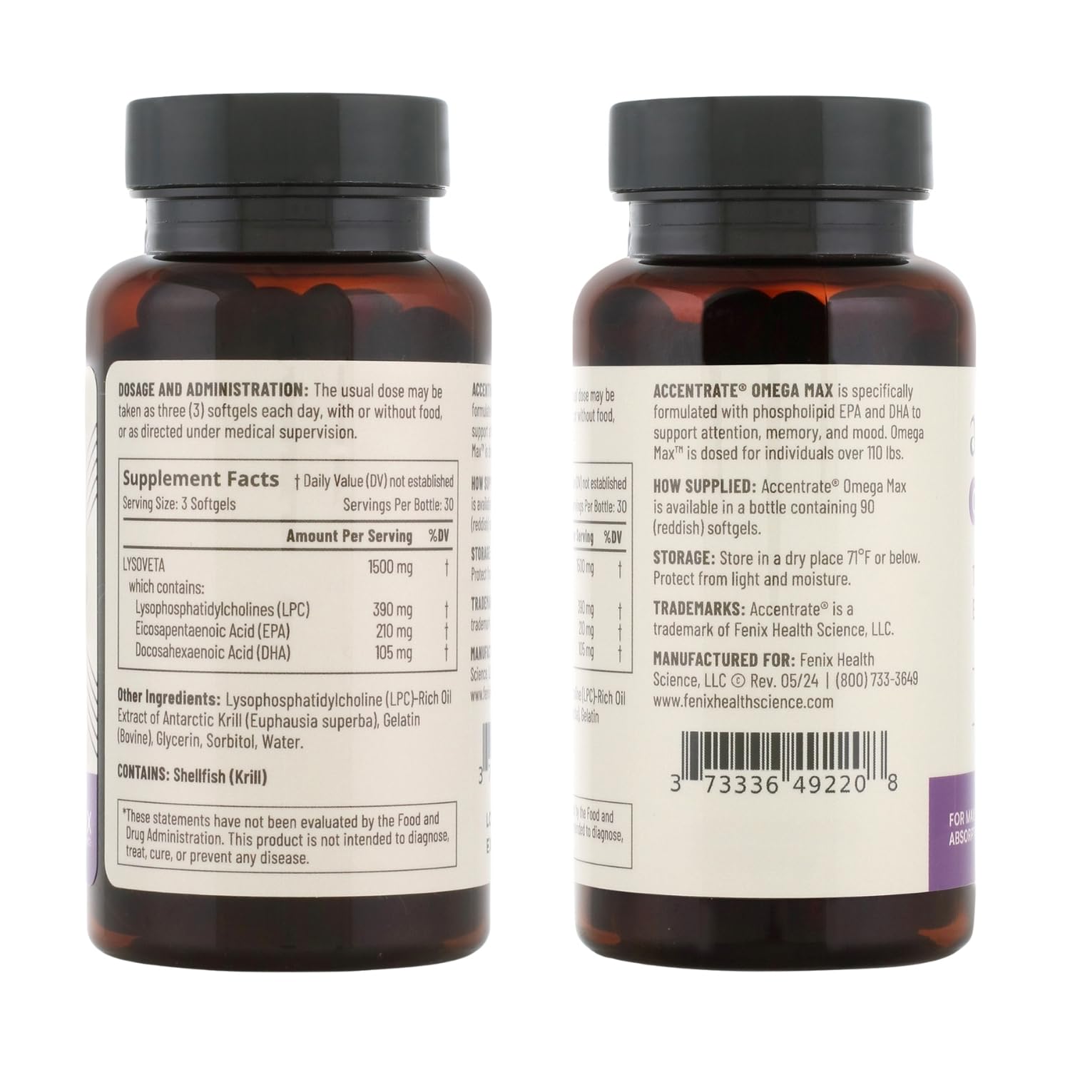 Accentrate Omega Max w/ LYSOVETA LPC — 6X Higher Absorption EPA & DHA for Brain & Retina Health | Focus, Memory, Mood & Vision