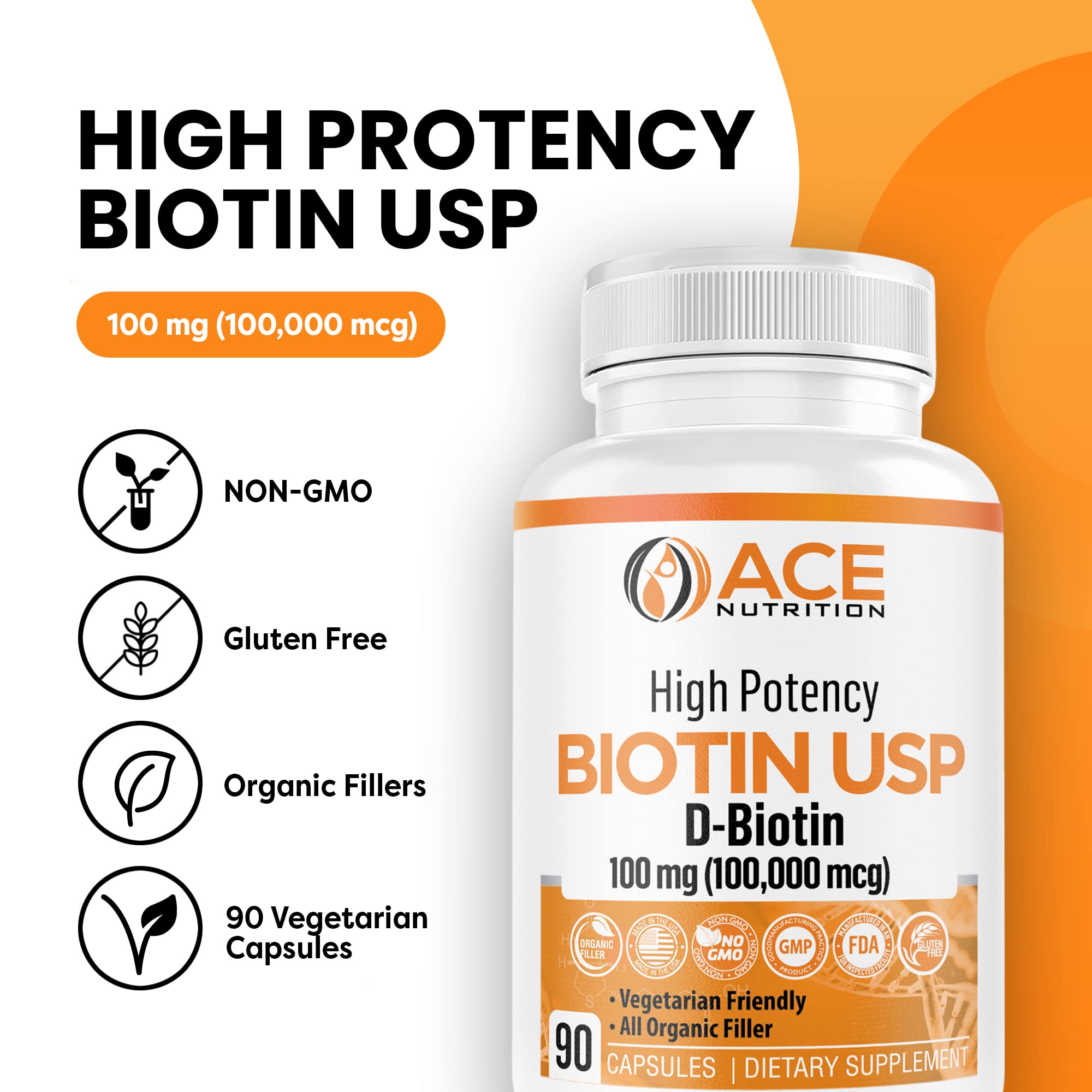 ACE NUTRITION High Potency Biotin USP 100mg (100,000mcg) – D-Biotin