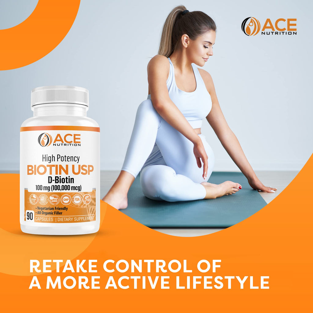 ACE NUTRITION High Potency Biotin USP 100mg (100,000mcg) – D-Biotin