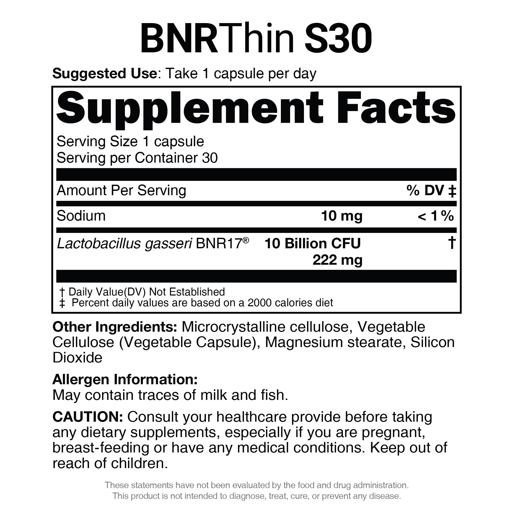 AceBiome BNRThin S30 Probiotic – Lactobacillus gasseri BNR17, 10B CFU, 30 Caps