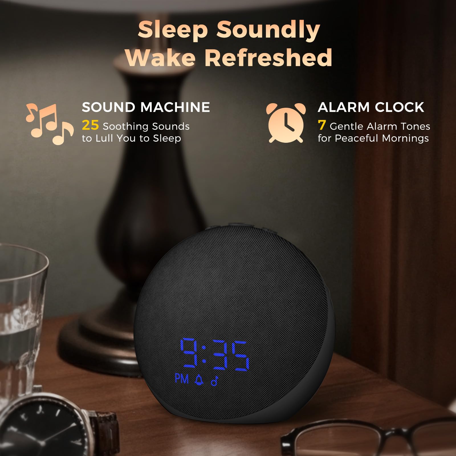 Acedeck Sound Machine Alarm Clock for Bedroom — 25 Sleep Sounds + Gentle Wake & Bluetooth Speaker