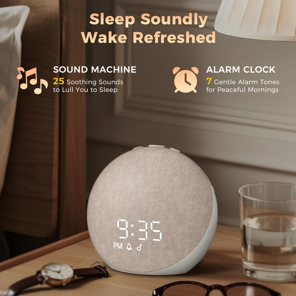 Acedeck Sound Machine Alarm Clock – 25 Sleep Sounds, Gentle Wake, Bluetooth Speaker, Putty