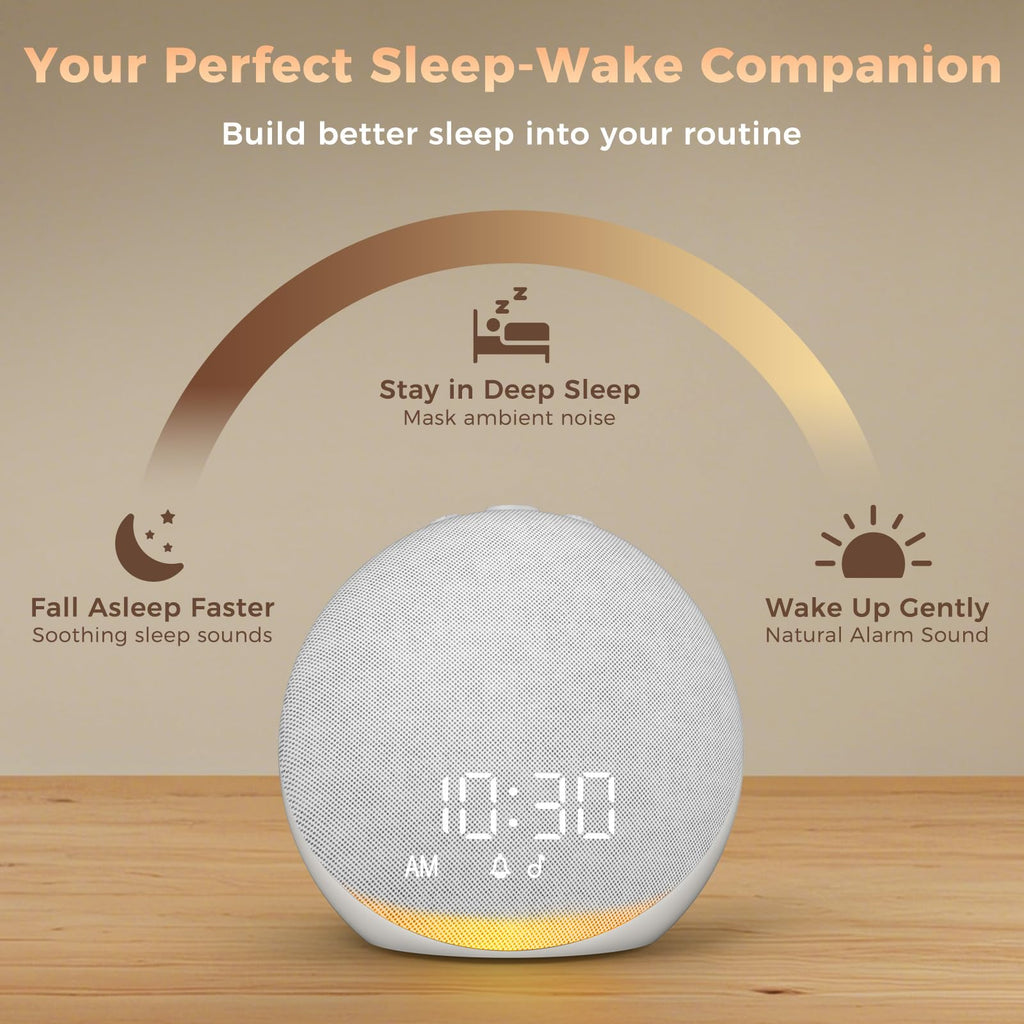 Acedeck Sound Machine Alarm Clock with 25 Sleep Sounds | Frost White