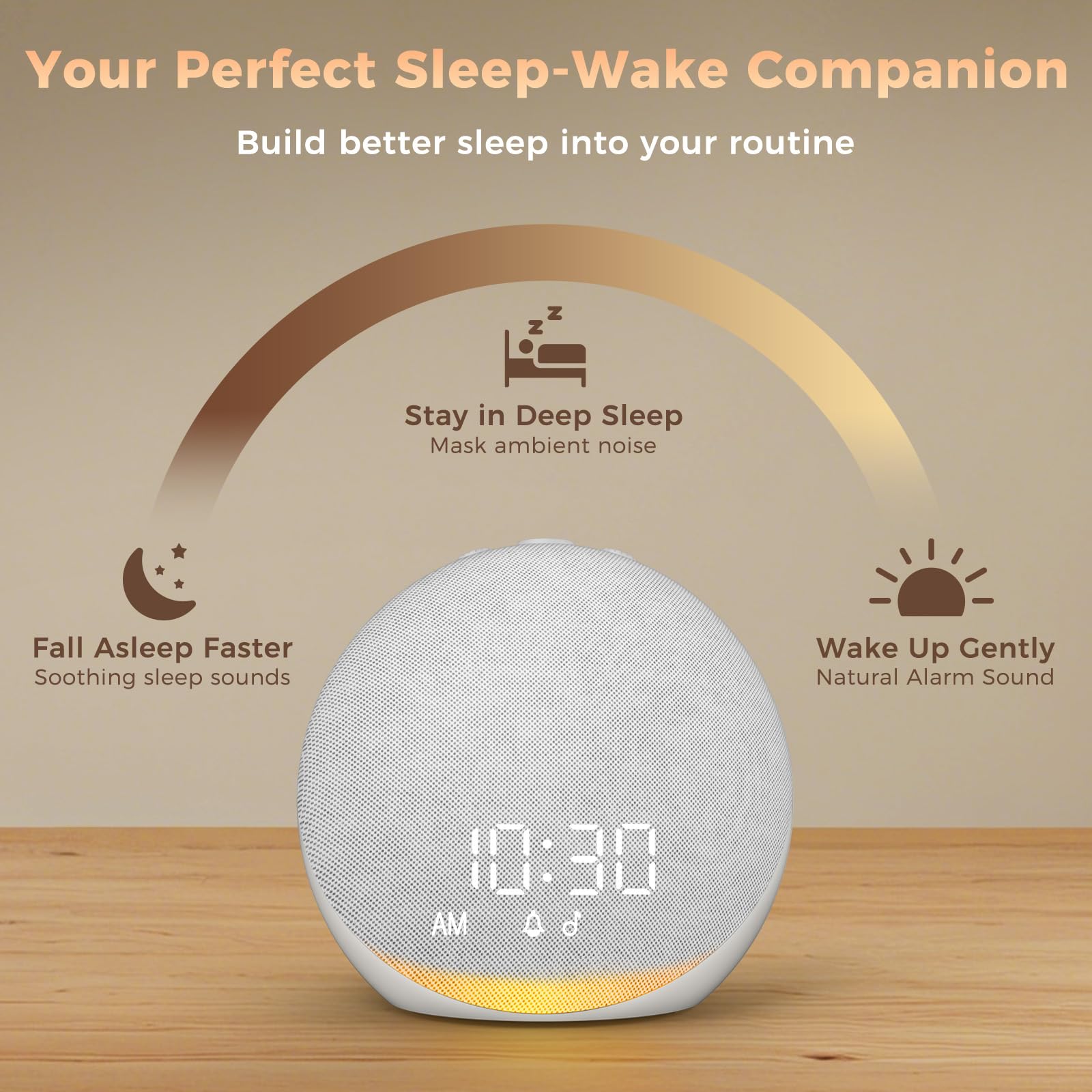 Acedeck Sound Machine Alarm Clock with 25 Sleep Sounds | Frost White