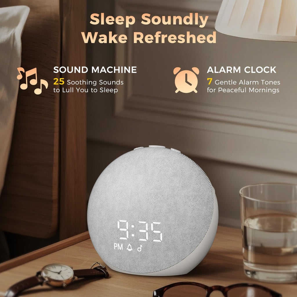 Acedeck Sound Machine Alarm Clock with 25 Sleep Sounds | Frost White