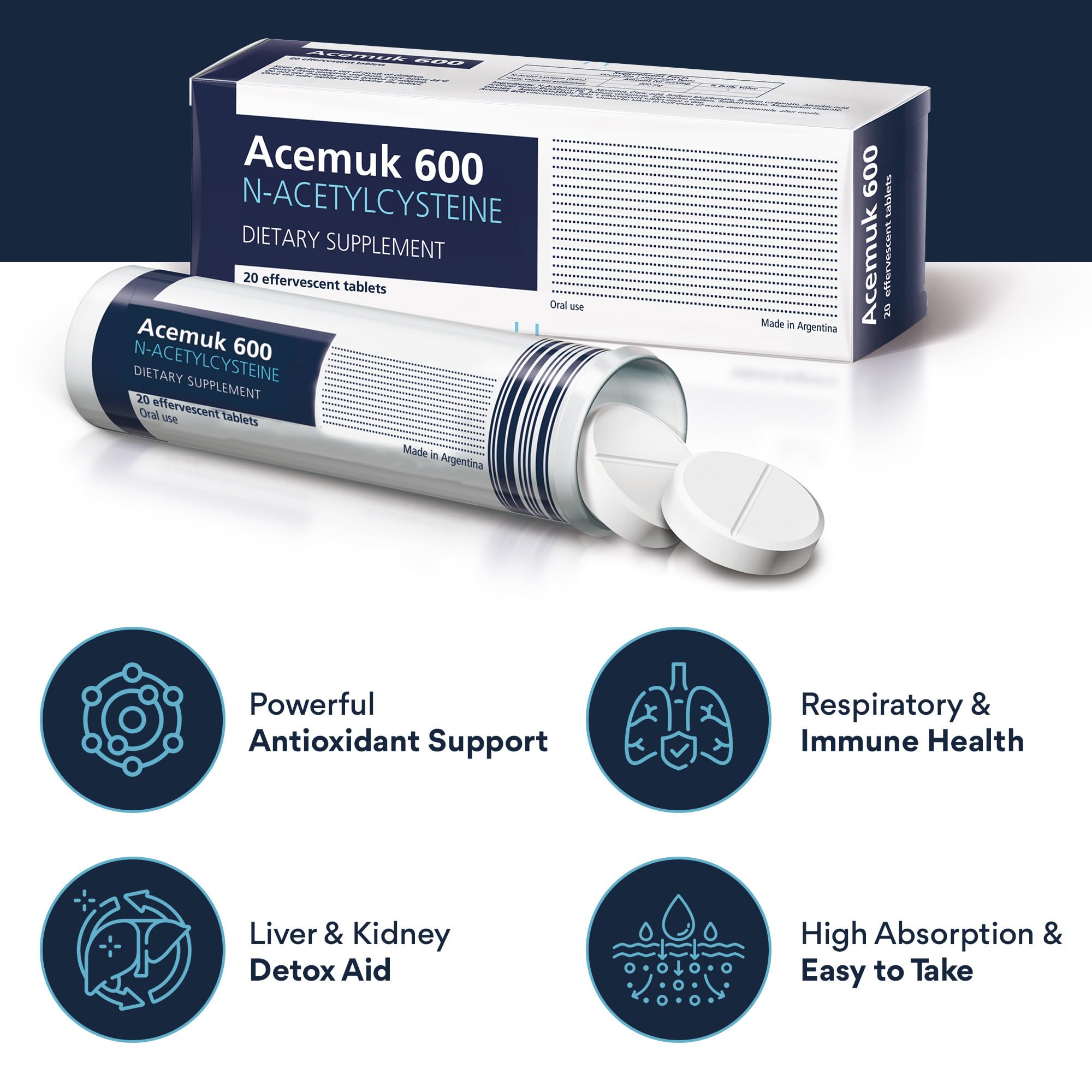 Acemuk NAC 600mg - Supports Respiratory Health, Immunity & Detox (20 Tablets)