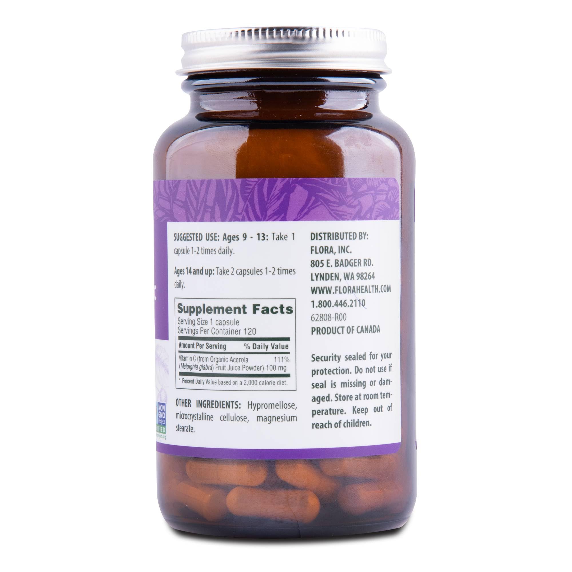 Flora Health Acerola Natural Vitamin C — Daily Immune Booster, Gluten Free & Vegan, 120 Capsules
