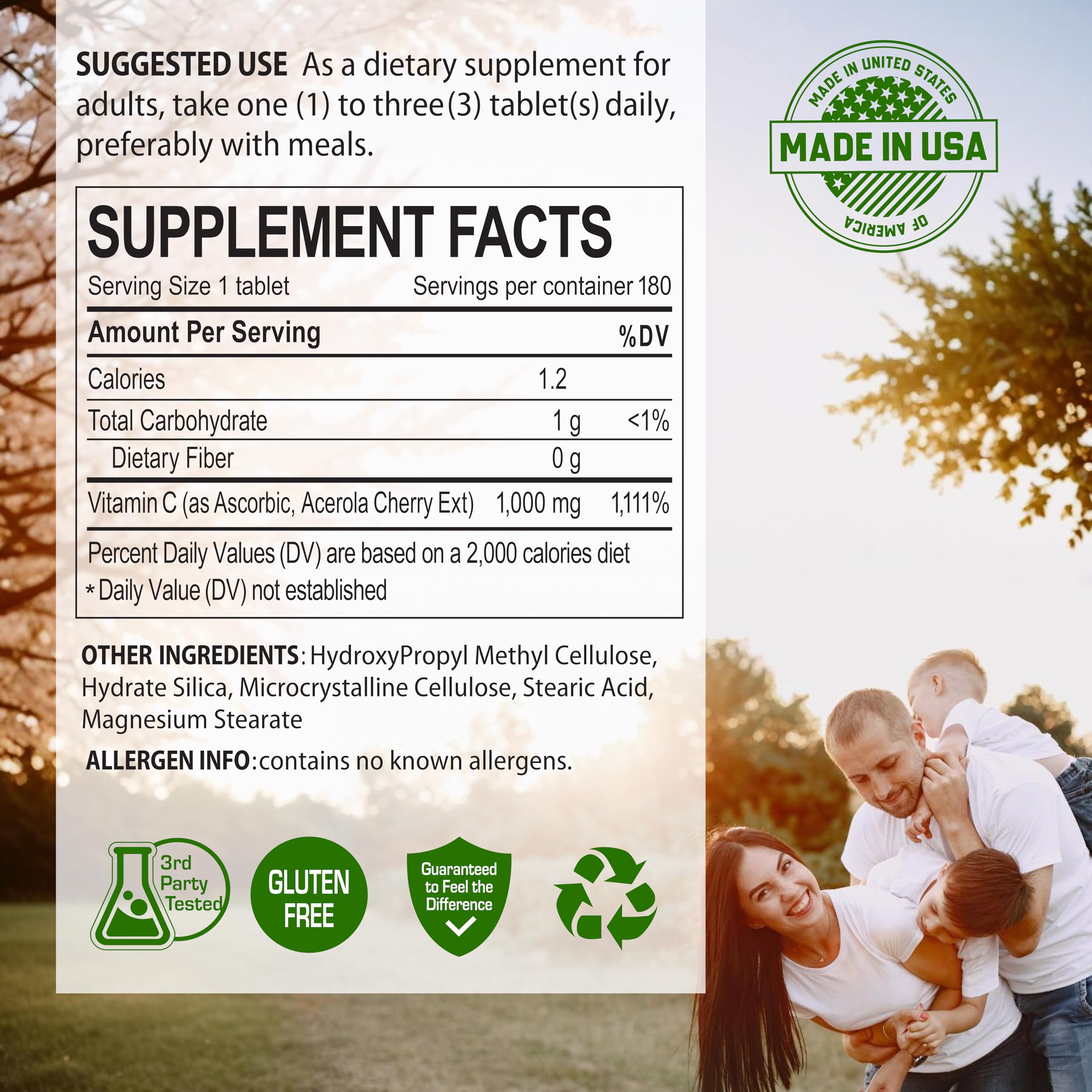 NANOWELL Acerola Cherry Vitamin C 1000mg | Immune Support | 180 Tablets