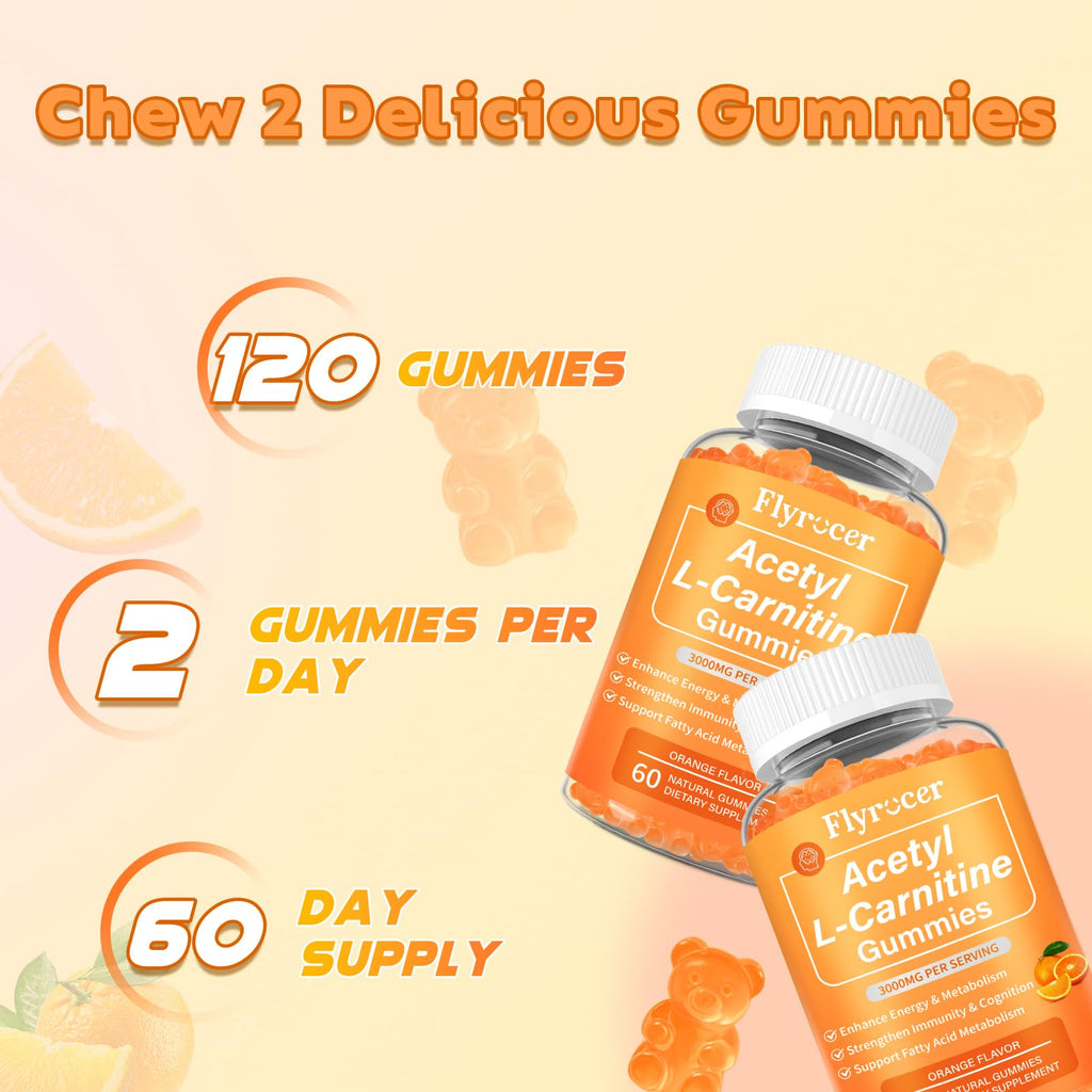 2 Pack Acetyl L-Carnitine Gummies – Energy & Brain Support (Vegan, Non-GMO)