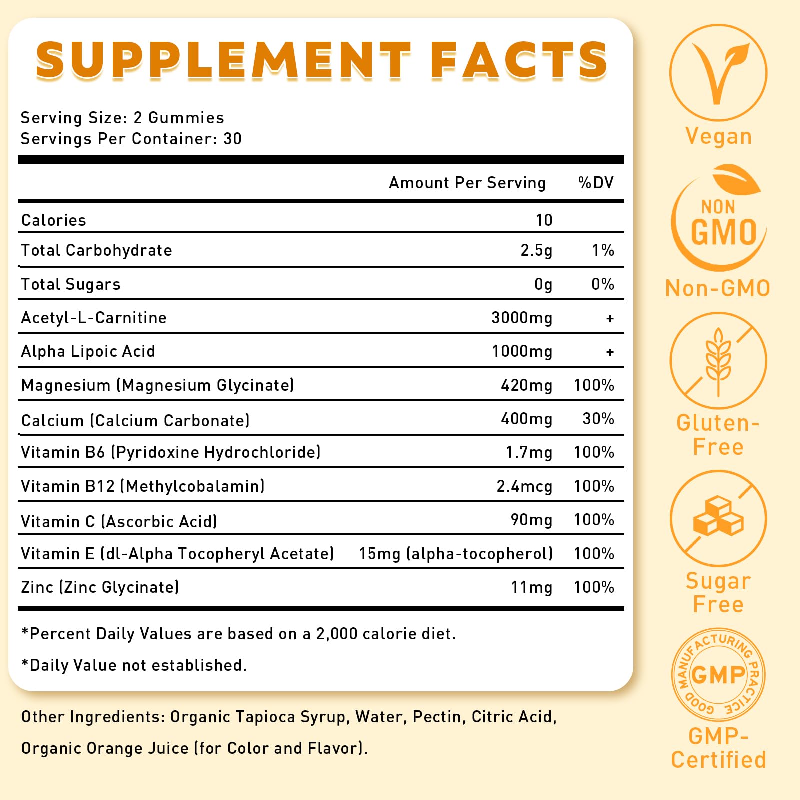 2 Pack Acetyl L-Carnitine Gummies – Energy & Brain Support (Vegan, Non-GMO)
