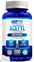 We Like Vitamins Acetyl L-Carnitine 1000mg Capsules - 200 Easy-to-Swallow Veggie Capsules for Focus, Brain & Energy