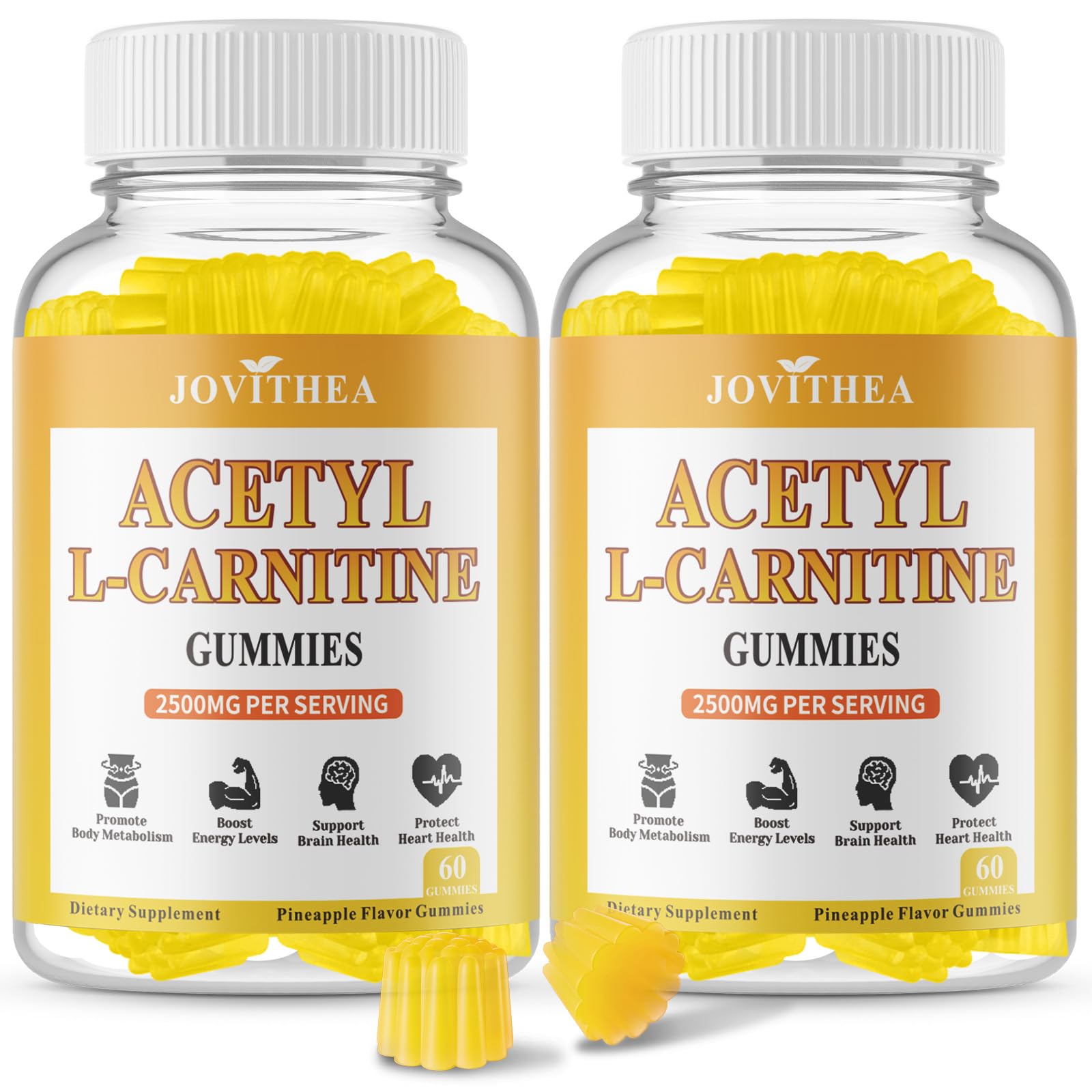 2 Pack Acetyl L-Carnitine Gummies Sugar Free - Premium L-Carnitine Supplement for Energy, Focus & Brain Support | 120 Count