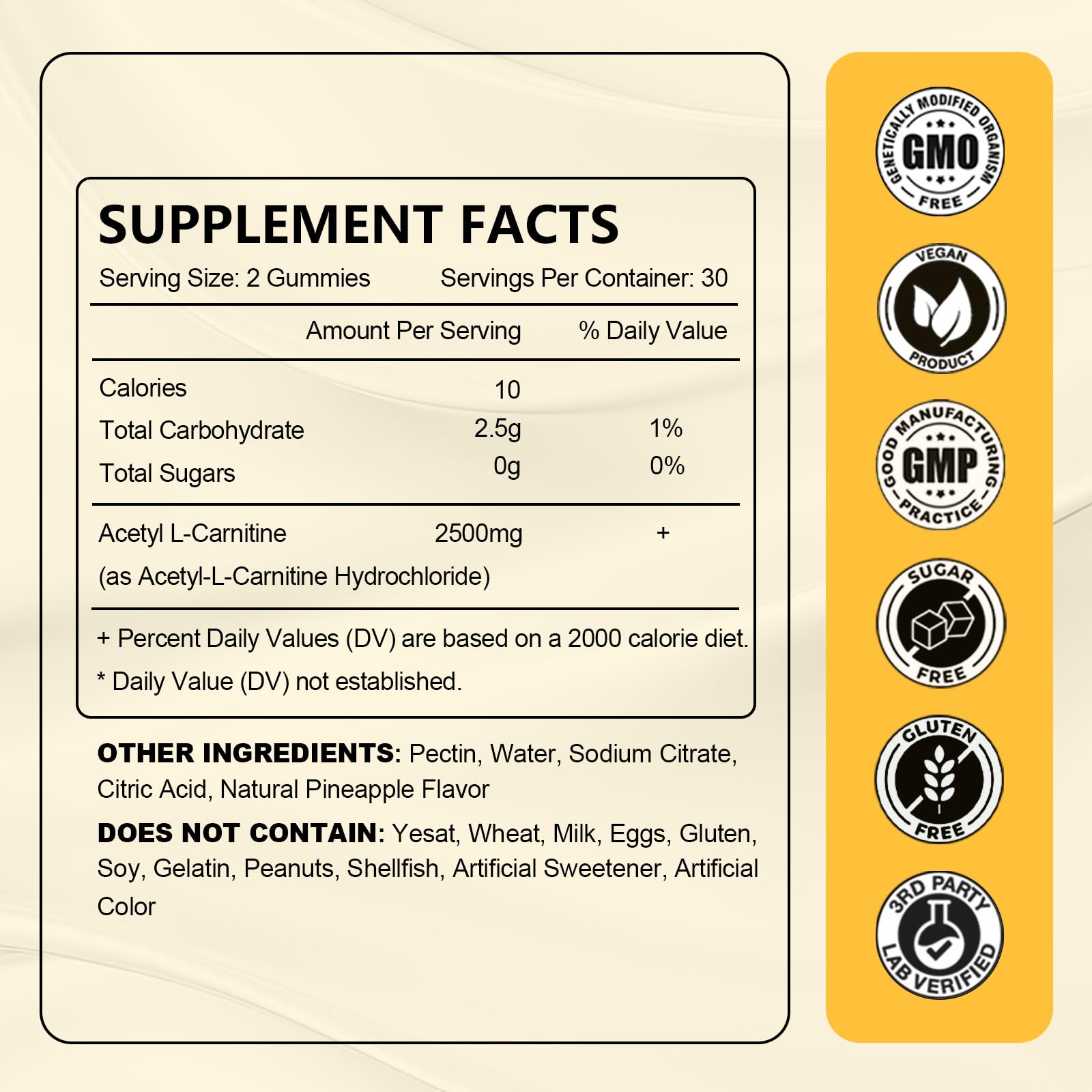 2 Pack Acetyl L-Carnitine Gummies Sugar Free - Premium L-Carnitine Supplement for Energy, Focus & Brain Support | 120 Count