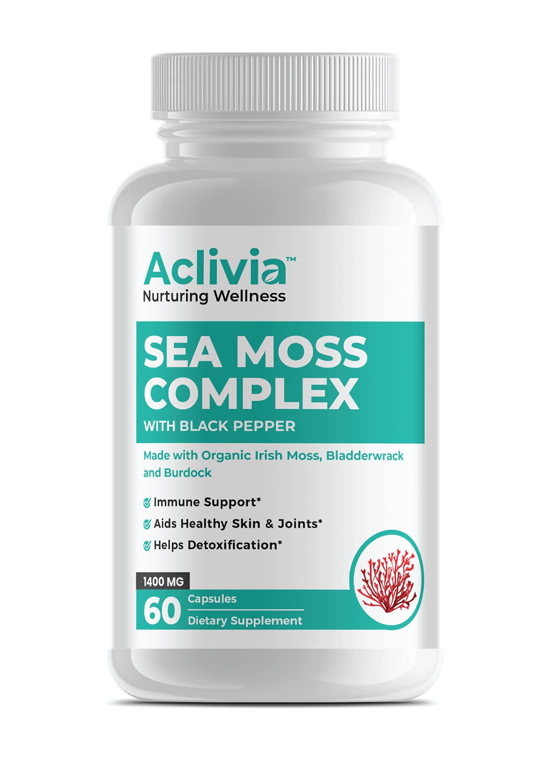 Aclivia Organic Irish Sea Moss Capsules with Bladderwrack & Burdock Root | 102 Minerals - Thyroid Support, Immune Boost - Non-GMO (60 Count)