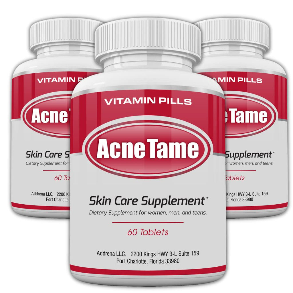 Acnetame Acne Pills – Acne Tame 3 Pack – Clear Skin Vitamins – 180 Tablets